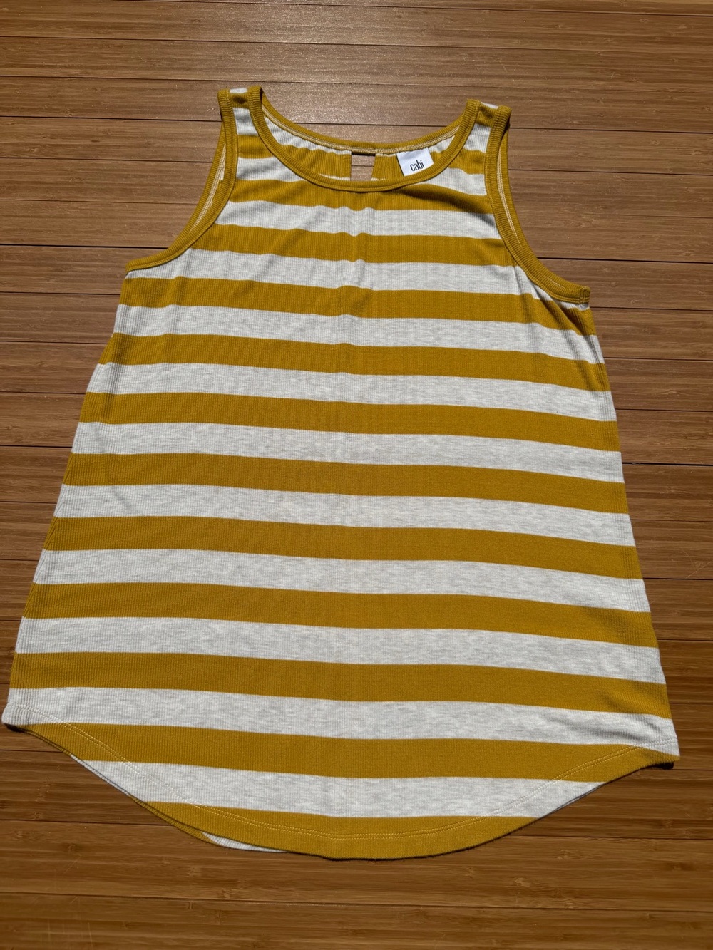 Cabi Ribbed Striped Liner Tank Mustard Yellow Cream Boho Retro 4010
